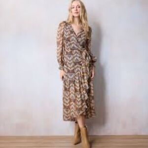 LC Lauren Conrad Cream and Brown Wrap Sundress